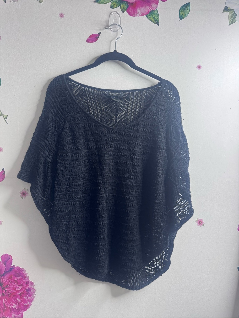 Lucky Brand Black Open-Knit V-Neck Sweater